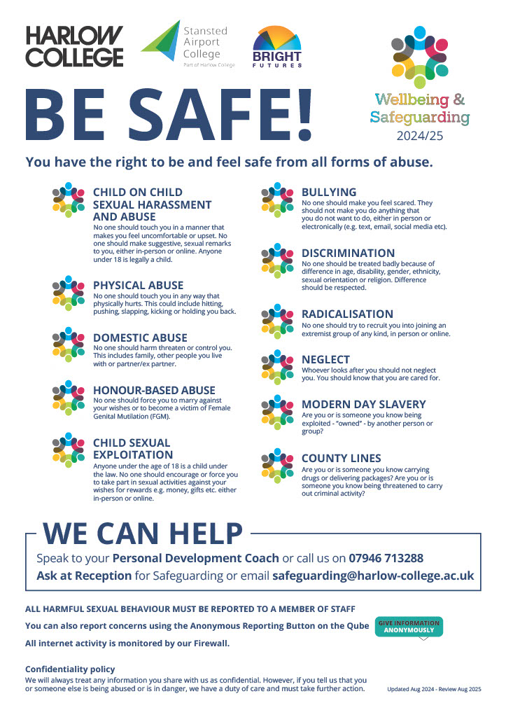 BE SAFE Safeguarding Poster A3 24 25